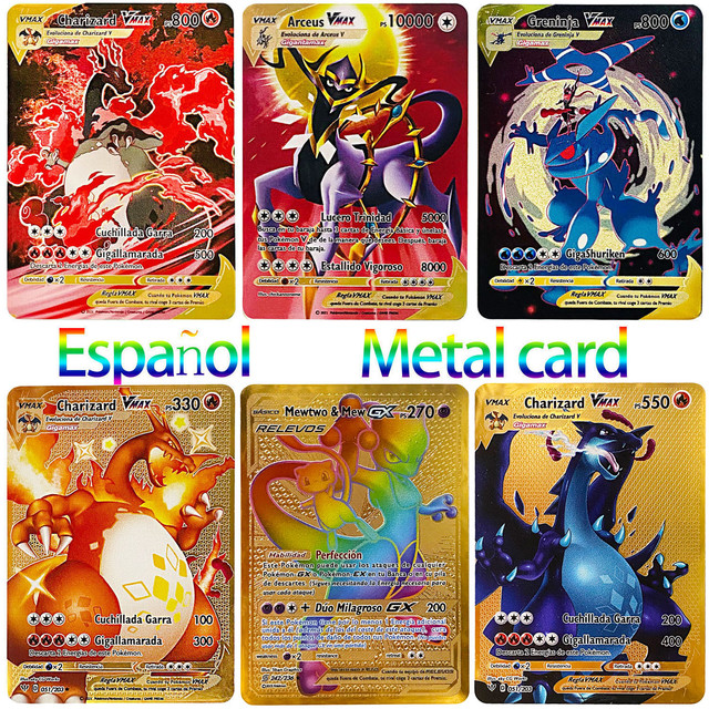 Spanish Pokemon Metal Card Vmax Original PIKACHU Charizard Gold Game  Collection Cards